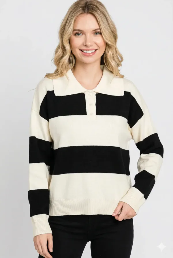 Sweater Chomba con botón rayado