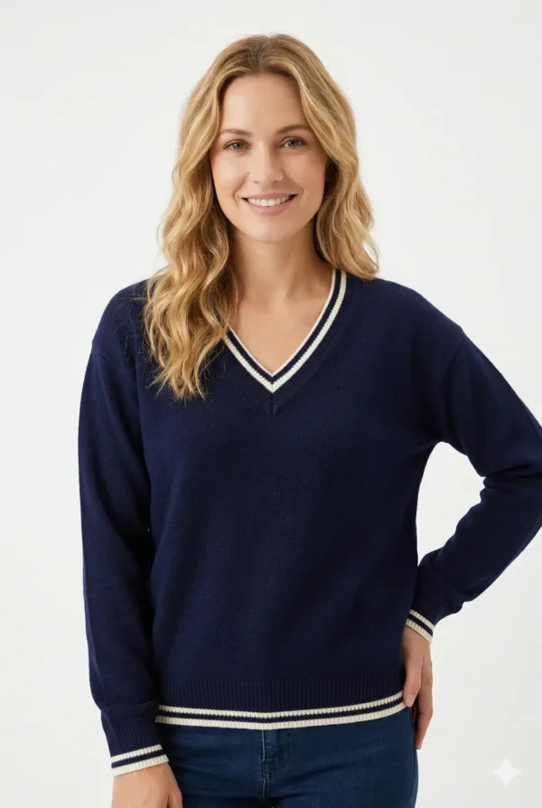 Sweater cuello V con lineas